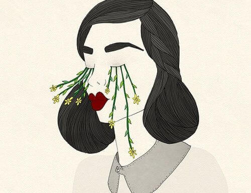 Kvinna med blommor som tänker på hyckleri