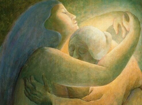 Kvinnor som ger varandra en kram