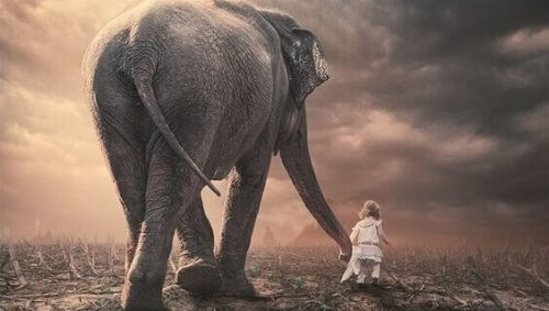 Barn med elefant