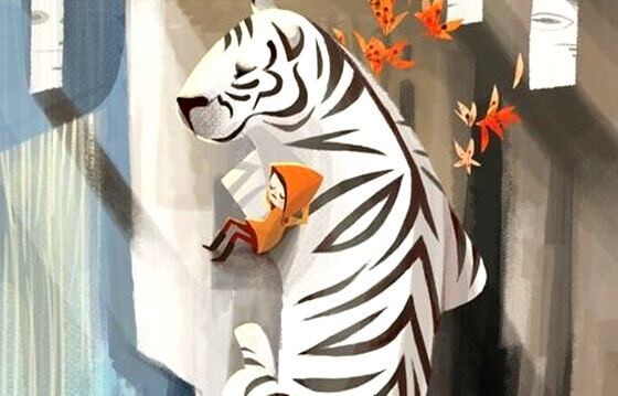 Barn med vit tiger