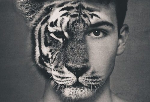 Halv man halv tiger som symbol för en psykologisk utnyttjare