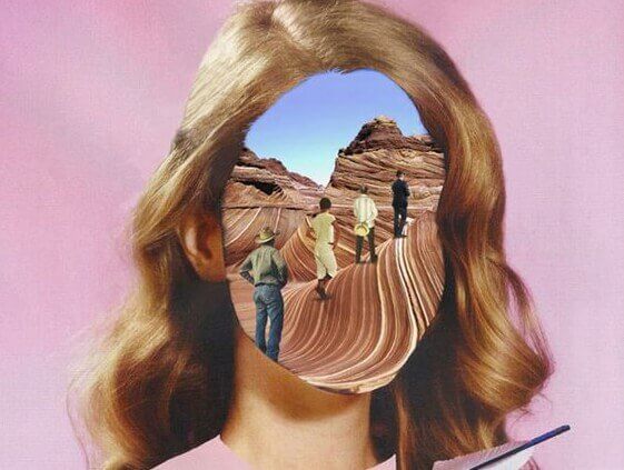 Kvinna med bild i ansiktet