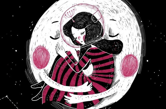Kvinna kramar månen