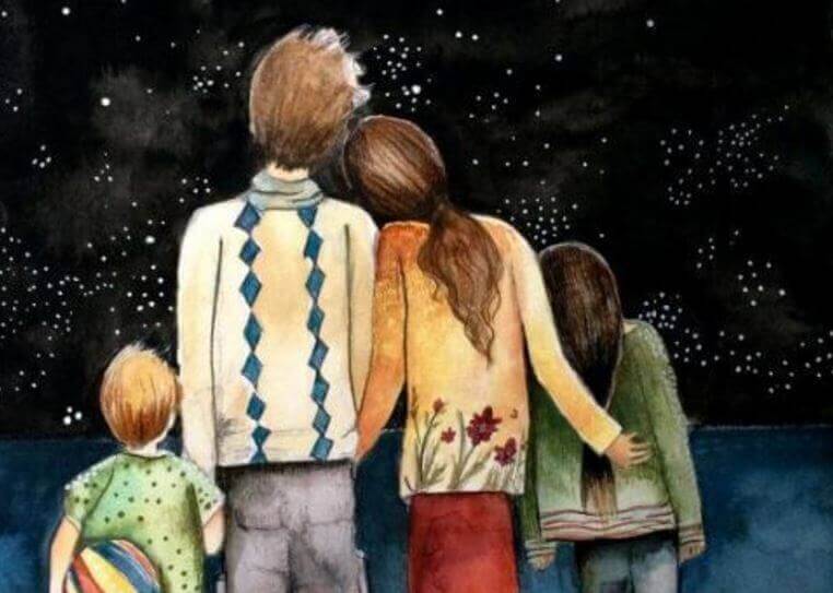 Familj vid himmel