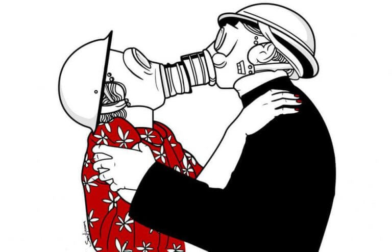 Par med gasmasker