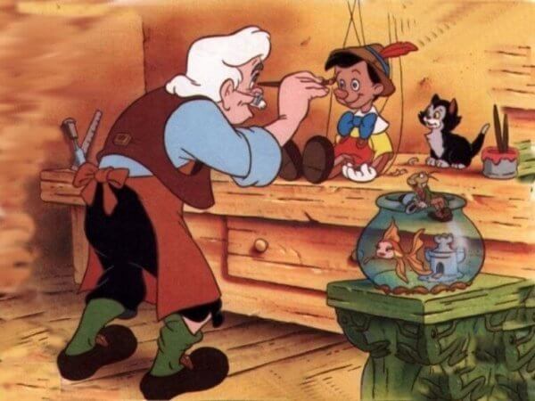 Geppetto skapar Pinocchio