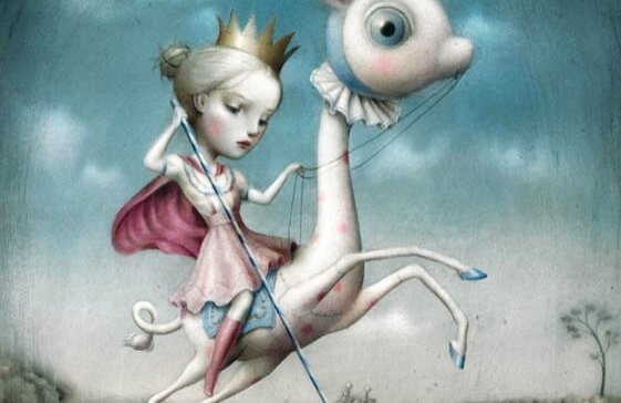 Flicka rider på fantasidjur