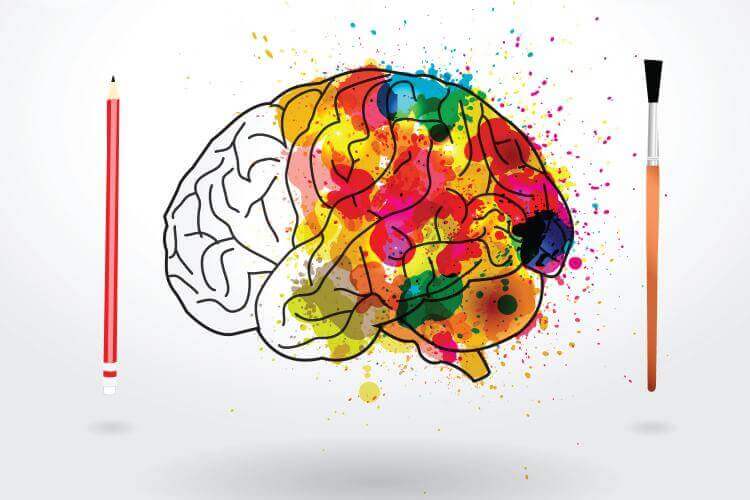 Hjärna med färger som illustrerar färgernas psykologi