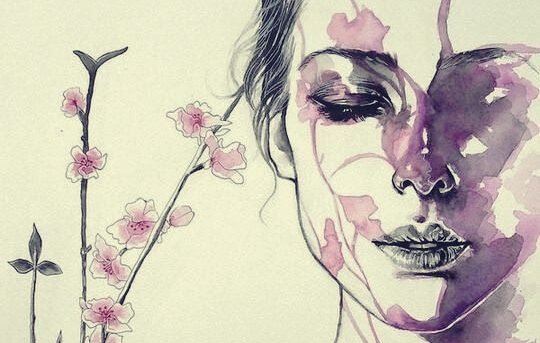 Målning av kvinna med blomma