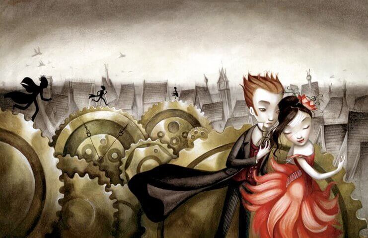 Par bland kugghjul som växer inom kärleken