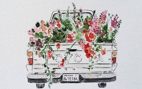 Bil full med blommor