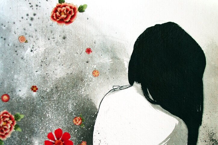 Målning av kvinna och blommor