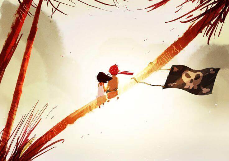 Två vänner som sitter i ett träd