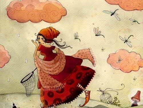 Kvinna bland trollsländor