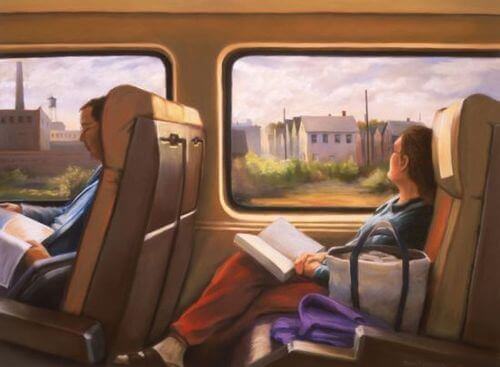 Läser på tåget