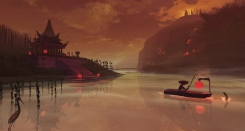 Båt på sjö i Kina