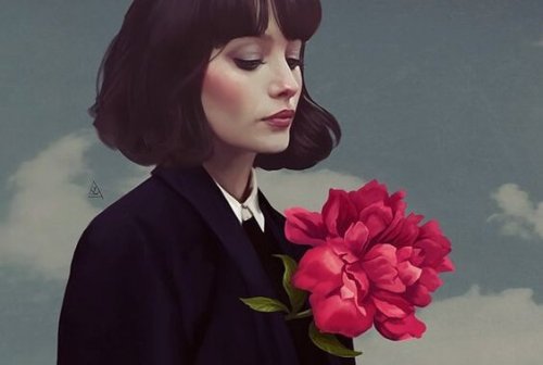 kvinna med blommor