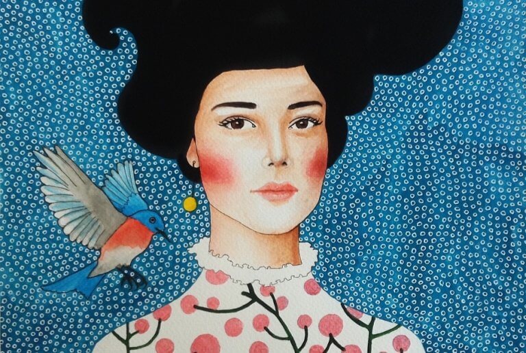 Kvinna med fågel