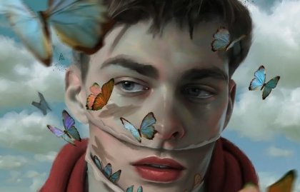 Man med fjärilar