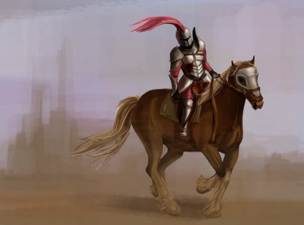 The Knight in Rusty Armor på häst