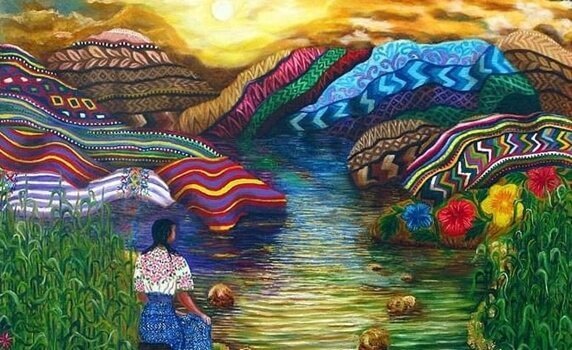 Kvinna som tittar på berg med färger.