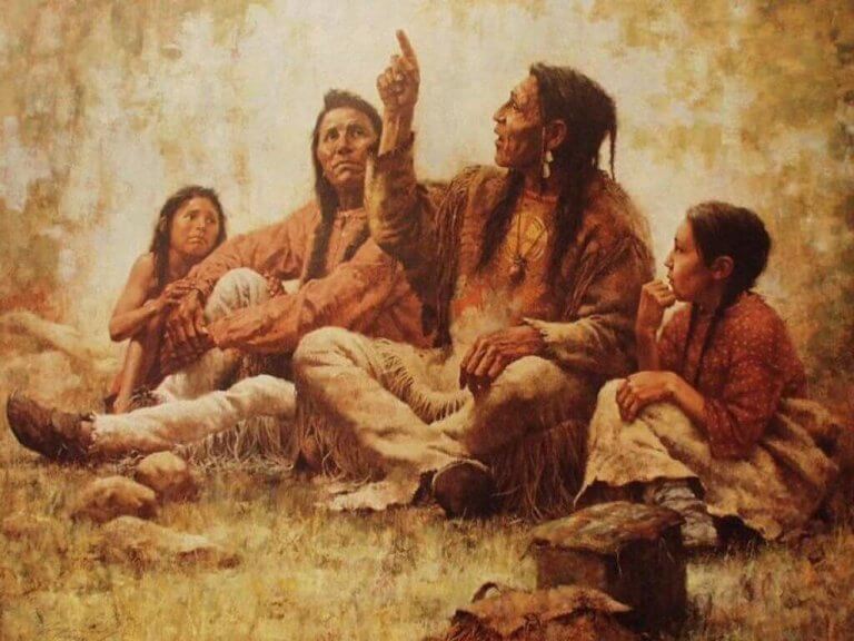 Cherokeegrupp som samtalar.