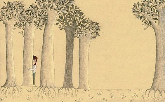 Ensam person i skog