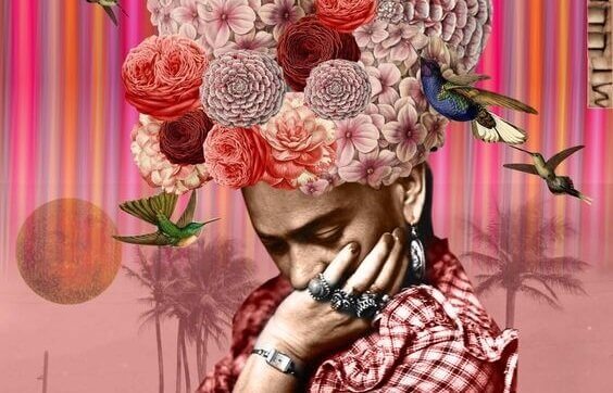 Kvinna med blommor som hår som visar att det är enkelt att förändras