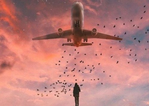 Flygplan över person