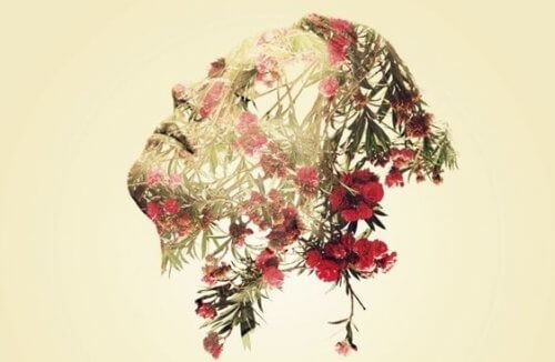 Kvinnoansikte med blommor