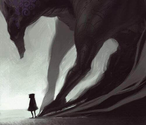 Hotad av ett enormt djur