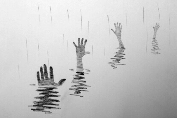Händer på människor som drunknar