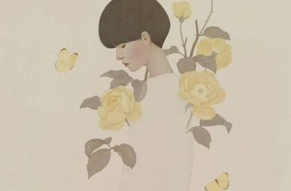 Kvinna med gula blommor
