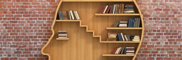 Bokhylla formad som huvud