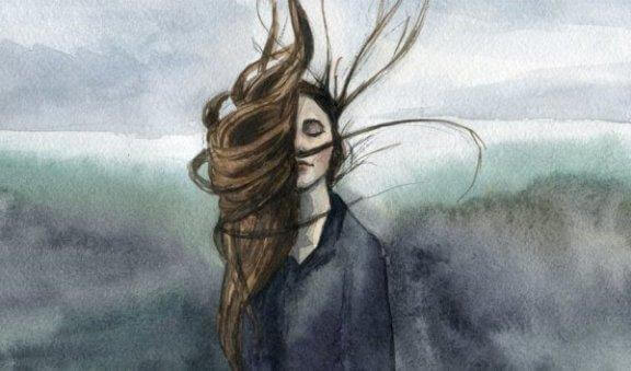 En tjej med vind i håret