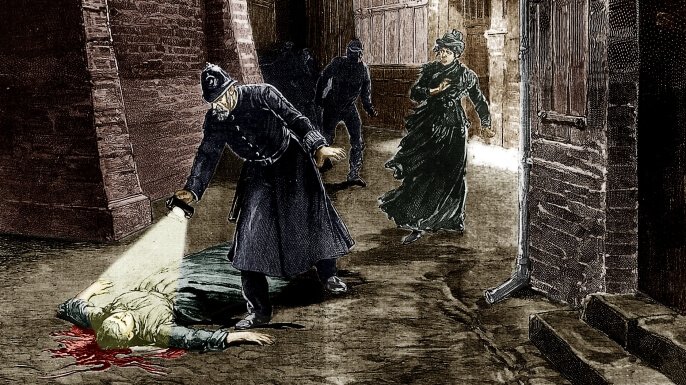 Målning av ett offer för Jack the Ripper.