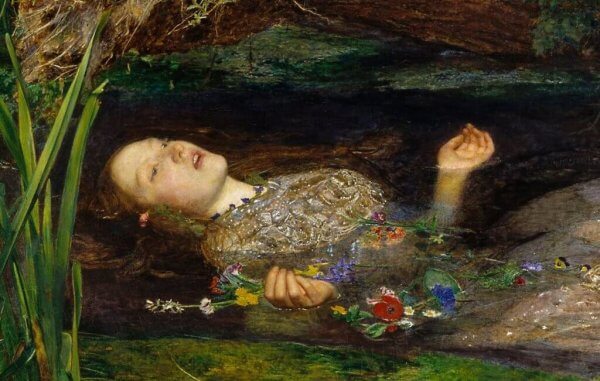 Detta konstverk föreställer Ofelia från Hamlet