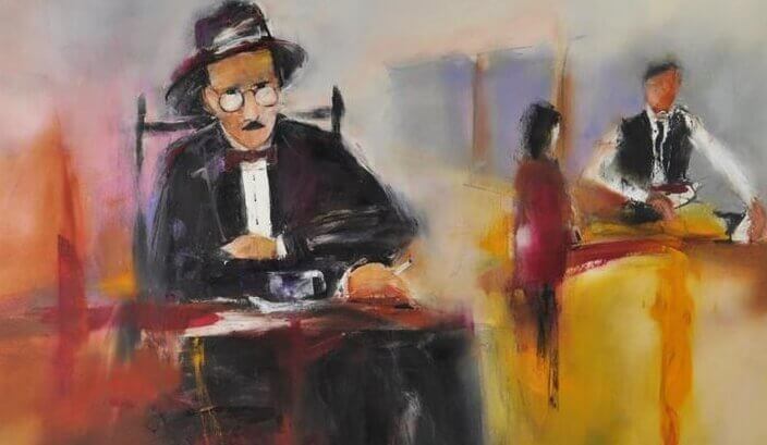 Målning av sittande Fernando Pessoa.