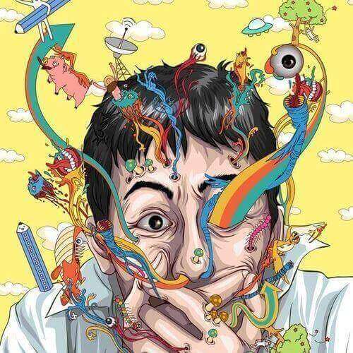 En målning som illustrerar en man som lider av vansinne