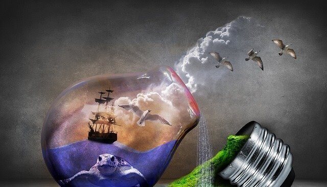 Havsliv i glödlampa.