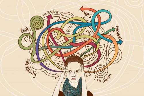 Stressad person med många val