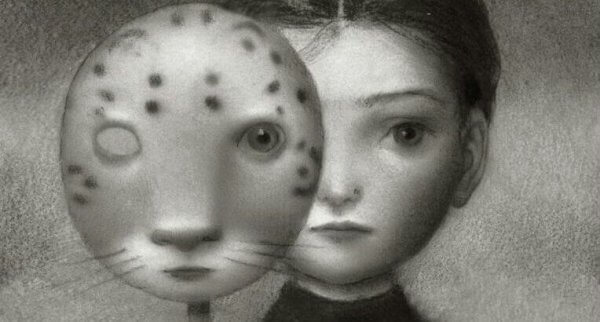 flicka bakom mask