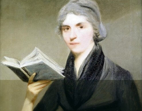 Mary Wollstonecraft med en bok i handen