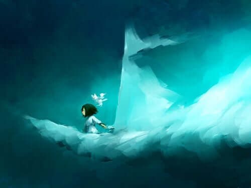 Abstrakt målning med flicka.