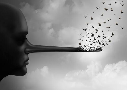 Lång näsa som representerar lögner, en av tre typer av falskhet.