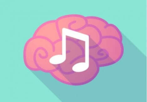 En bild av en hjärna med en musikalisk not.