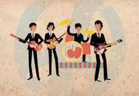 En illustration av Beatles uppträdande.