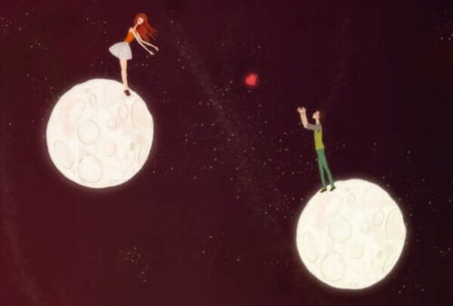 en man och en kvinna på olika planeter