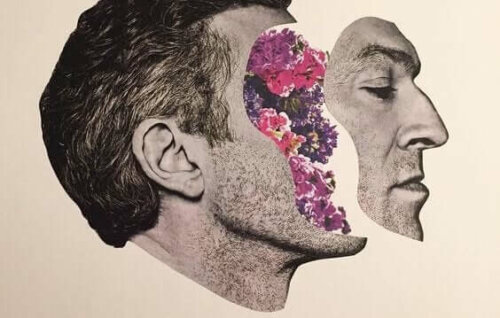 Abstrakt bild av man som tappar ansiktet