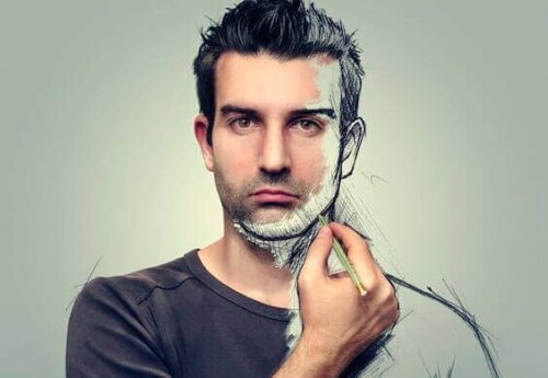 Mann som tecknar sig själv